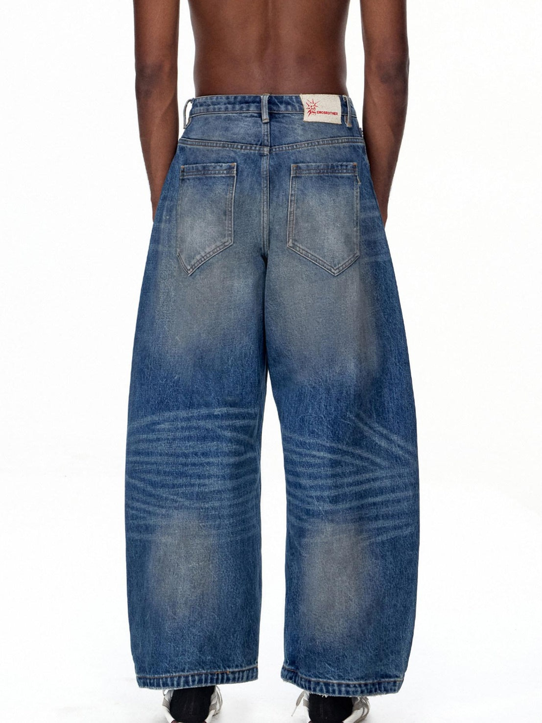 EMOBROTHER Distressed Washed Mid High Waist 100% Cotton Casual Blue Wide-Leg Jeans