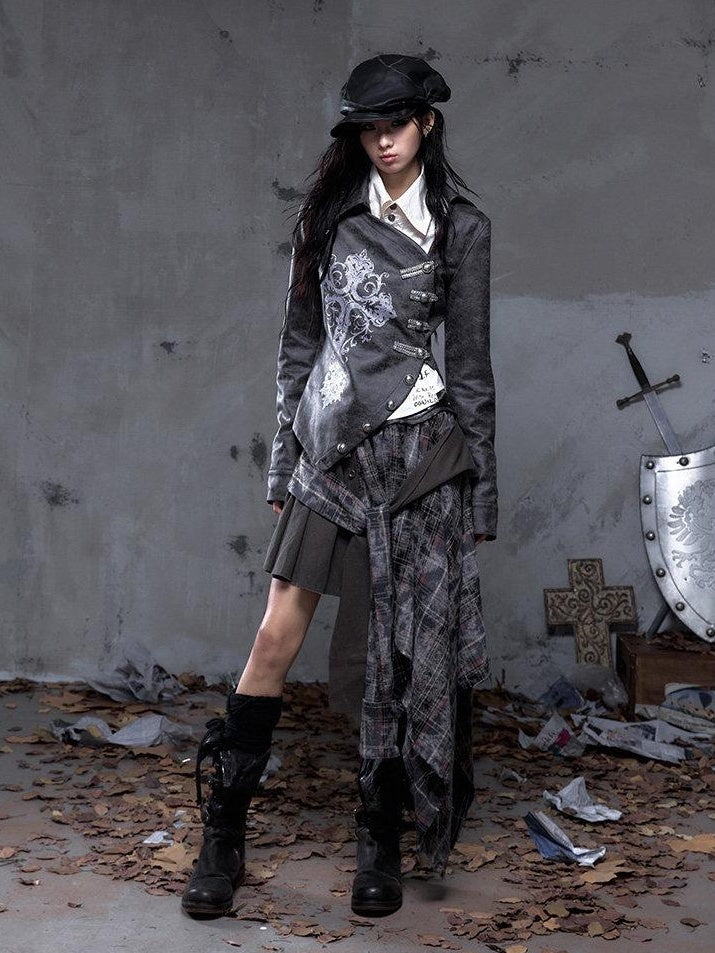 NO ROMANCE Edgy Patchwork Asymmetric Slim Mid Waist Women Citywalk Midi Skirts