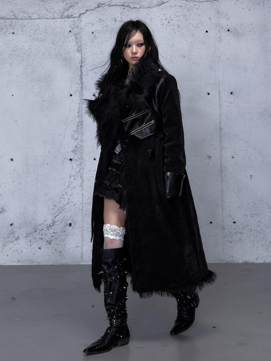 NO ROMANCE Reversible Leopard Print Punk Loose Double Breasted Women Midlength Long Coats