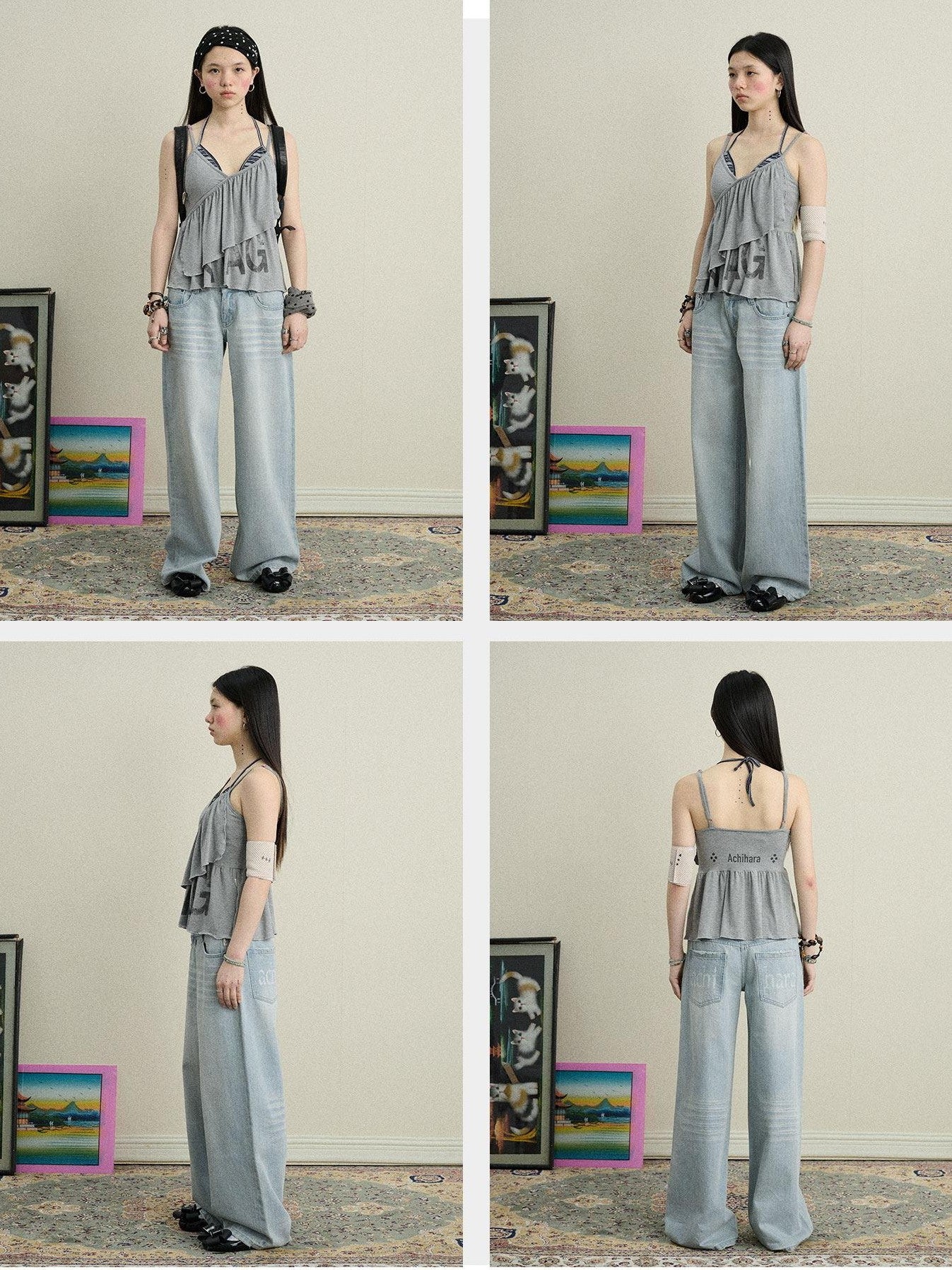 Achihara Chestnut Tree Letter Print Loose Women'S Viscose Blend Camisoles