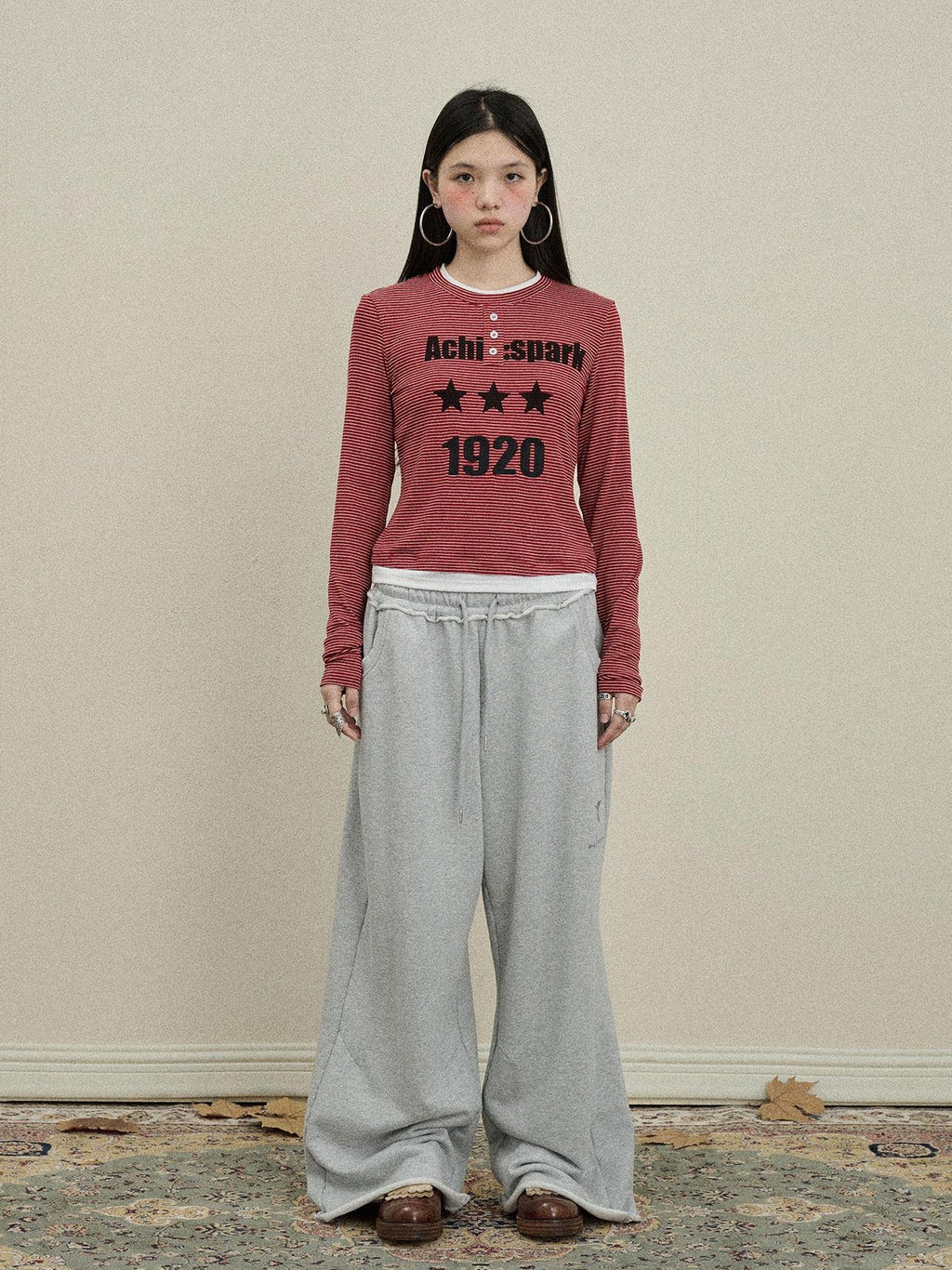 Achihara Star Print Relaxed Wide Leg Natural Waist Women'S Cotton Sweatpants