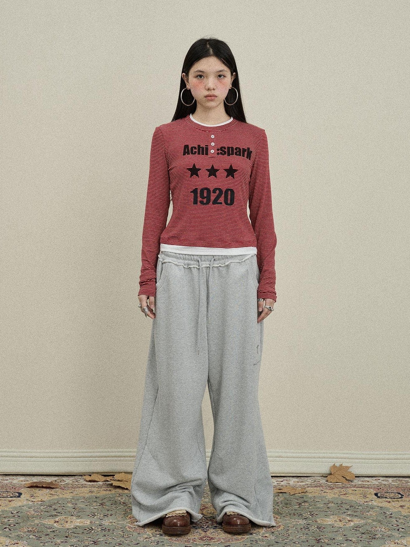 Achihara Star Print Relaxed Wide Leg Natural Waist Women'S Cotton Sweatpants