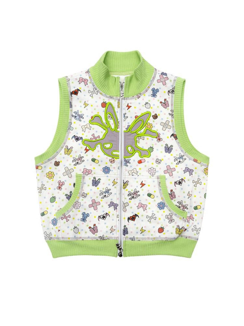 CFIERCE 100 Percent Cotton Zip Short Stand Collar Streetwear Women Green Cardigan