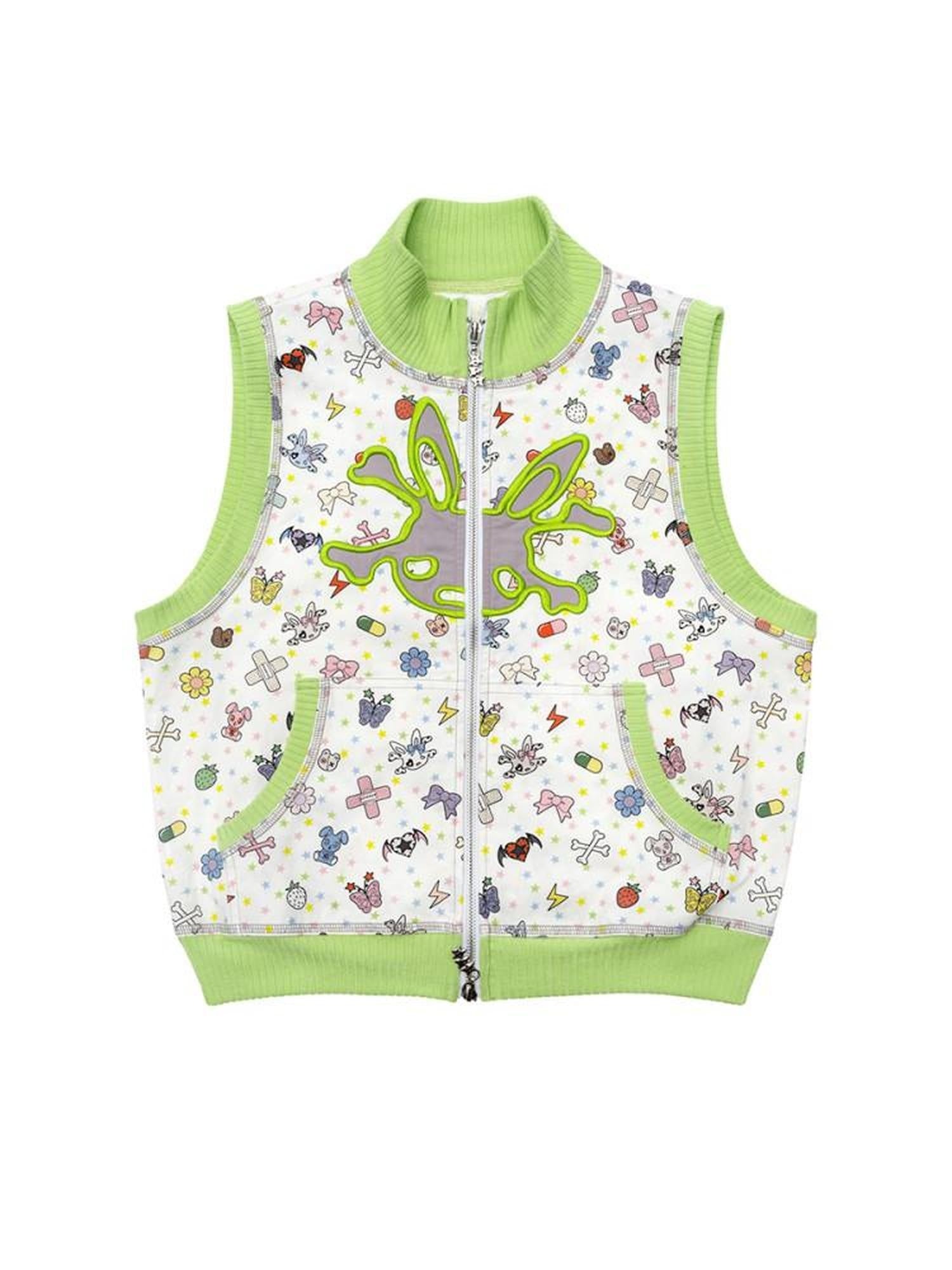 CFIERCE 100 Percent Cotton Zip Short Stand Collar Streetwear Women Green Cardigan