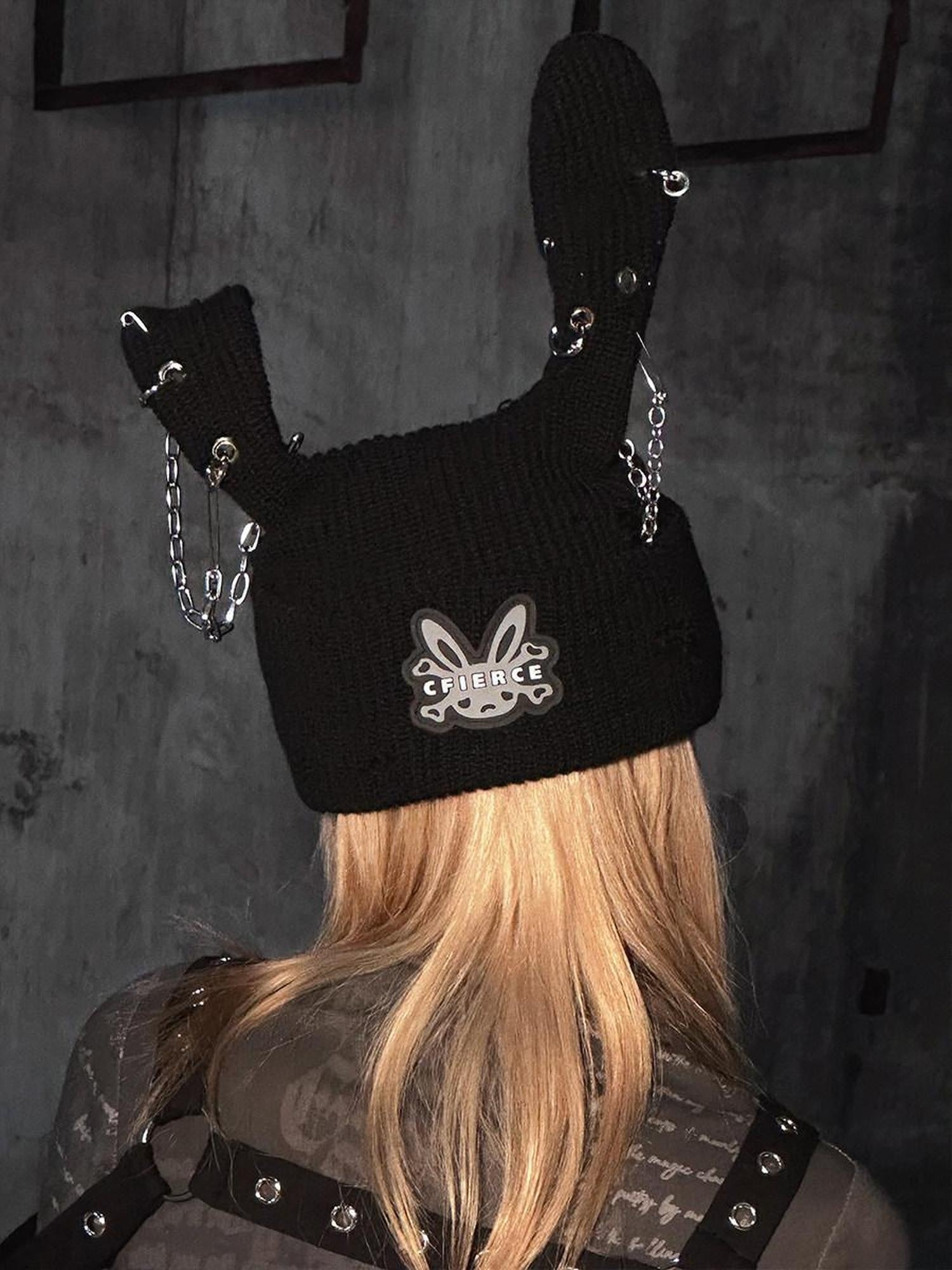 CFIERCE Soft Acrylic Knit Cute Sweet Style Adjustable Unisex Black Beanie Hat