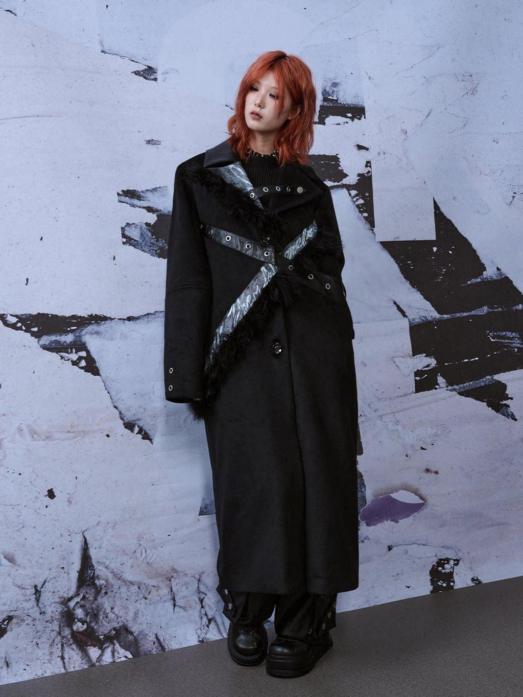 Frustration Garden Punk Street Straight Long Blazer Collar Patchwork Asymmetrical Youth Wool Coats