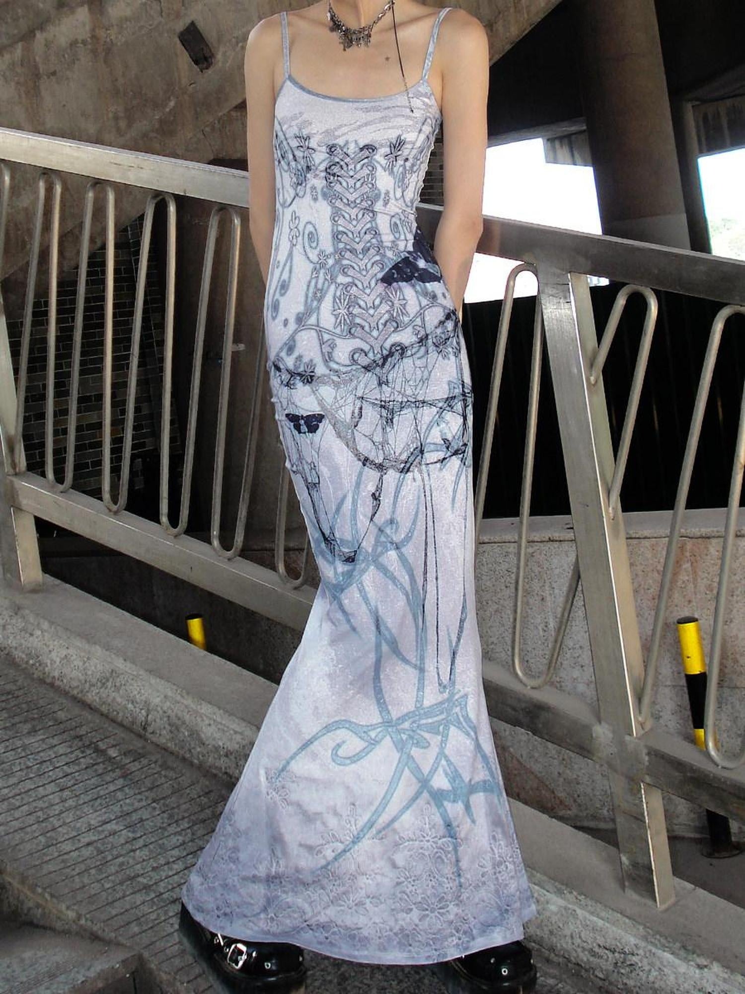CFIERCE Elegant Bodycon Sleeveless Mermaid Mid Waist Gray Polyester Stretch Dress