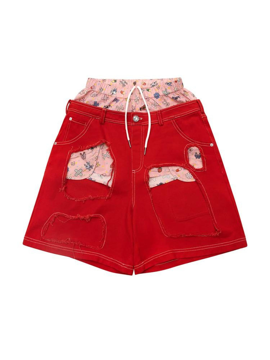 CFIERCE Breathable Cotton Low Waist Wide Leg Loose Fit Casual Youth Red White Zipper Fly
