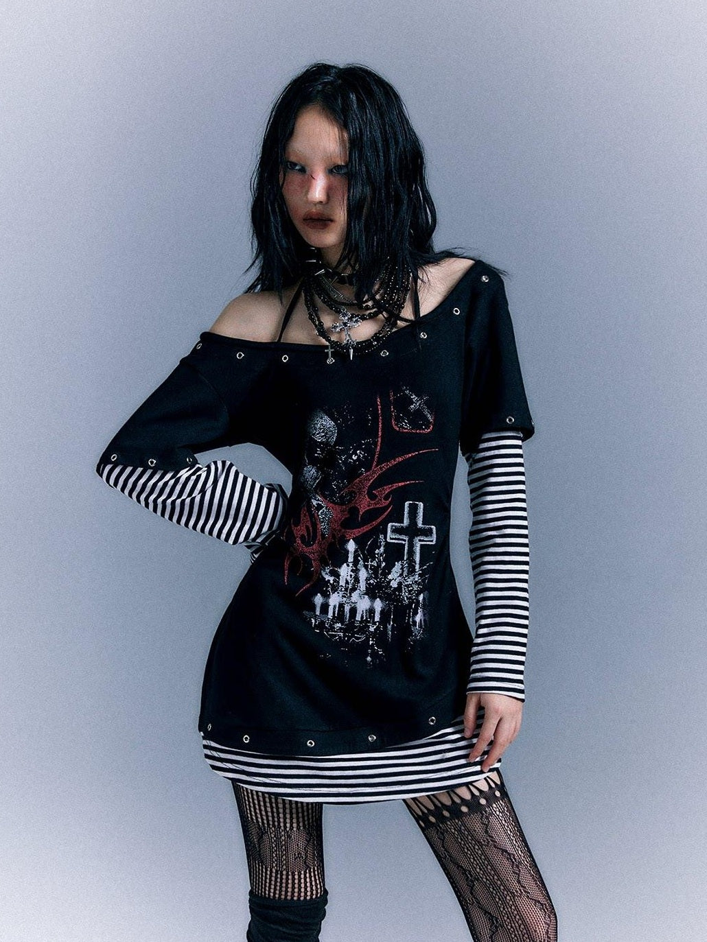 Frustration Garden Ruching Cinched Waist Street Cotton Long Sleeve Bardot Tee Casual Mini Dresses