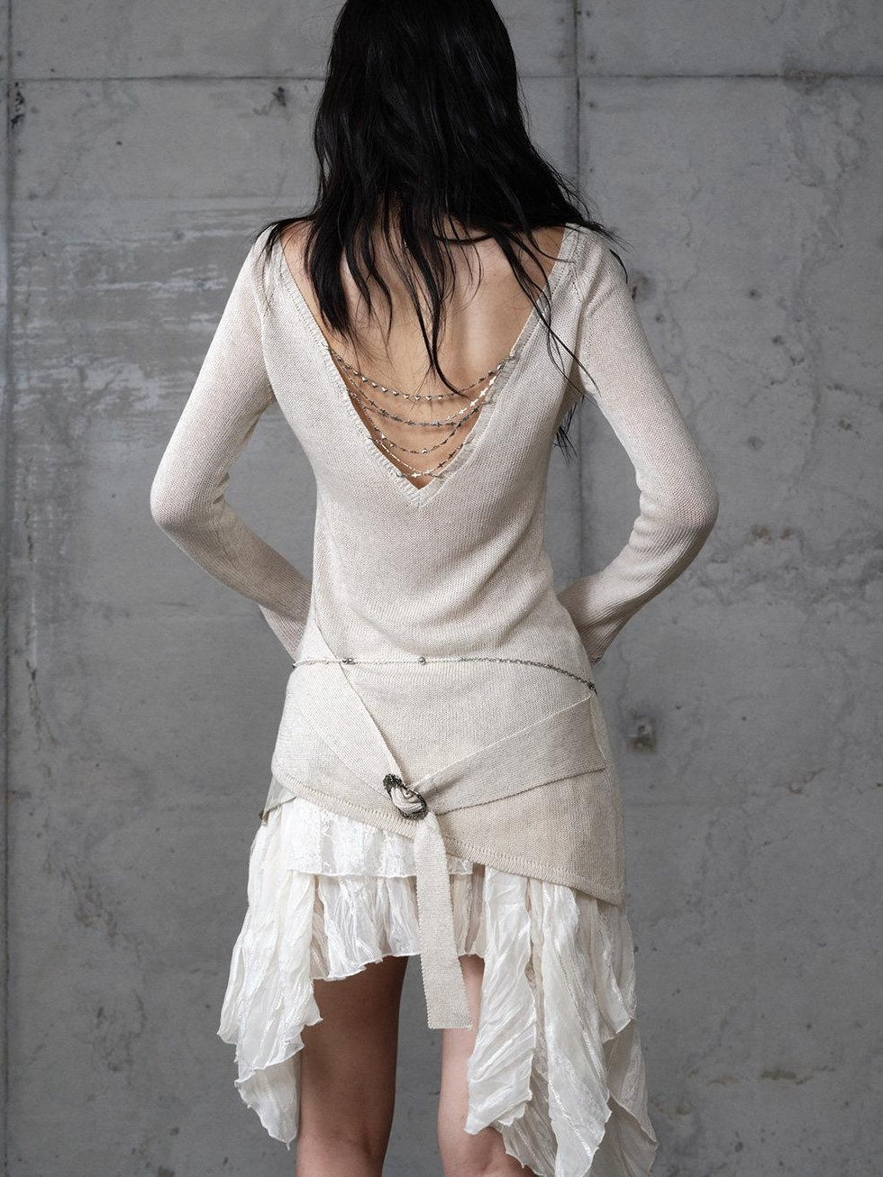 NO ROMANCE Soft Slim Punk V-neck Reversible Distressed Polyester Women Long Sleeve T-Shirts