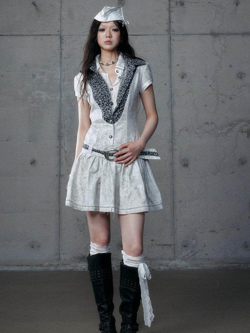 NO ROMANCE Layered Patchwork Polo Collar Slim Short Sleeve Travel Washed White Blouses