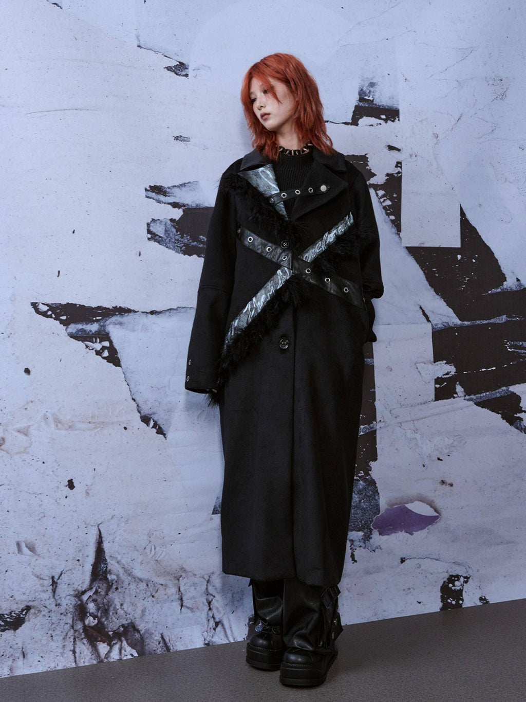 Frustration Garden Punk Street Straight Long Blazer Collar Patchwork Asymmetrical Youth Wool Coats