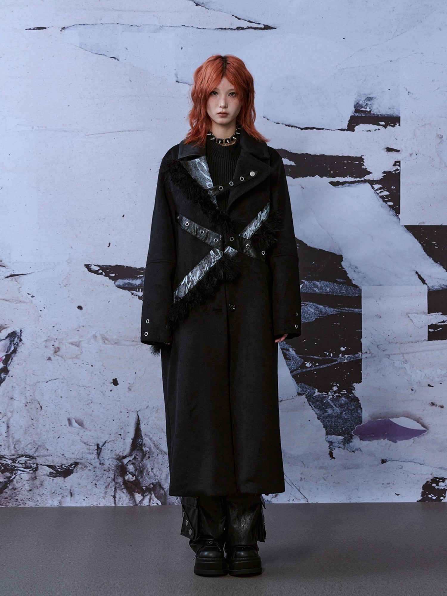 Frustration Garden Punk Street Straight Long Blazer Collar Patchwork Asymmetrical Youth Wool Coats