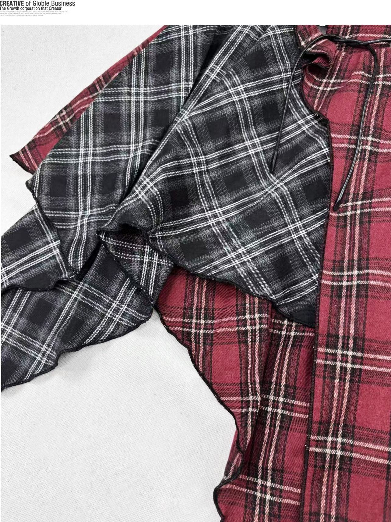 ReddaChic Cotton Patchwork A Line Hem For Women High Waist Short Sleeve T-Shirts