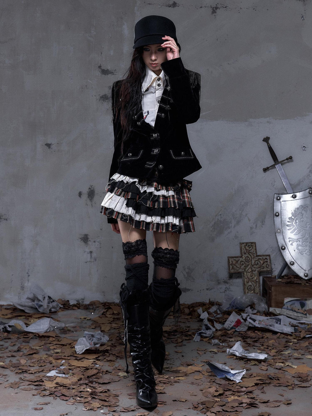 NO ROMANCE Layered Low Waist Punk Cake Skirt Loose Linen Cotton Youth Citywalk Mini Skirts