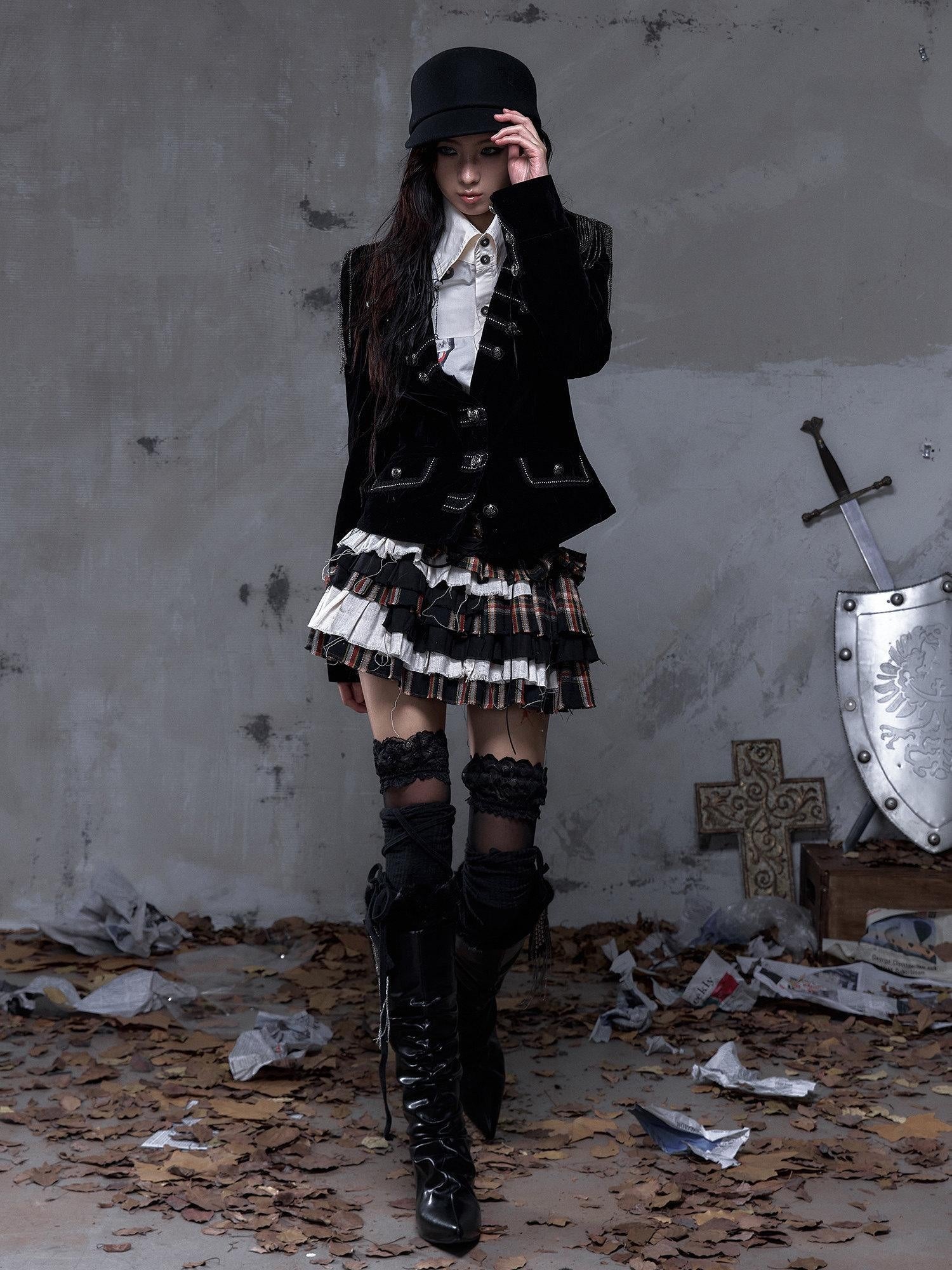 NO ROMANCE Layered Low Waist Punk Cake Skirt Loose Linen Cotton Youth Citywalk Mini Skirts