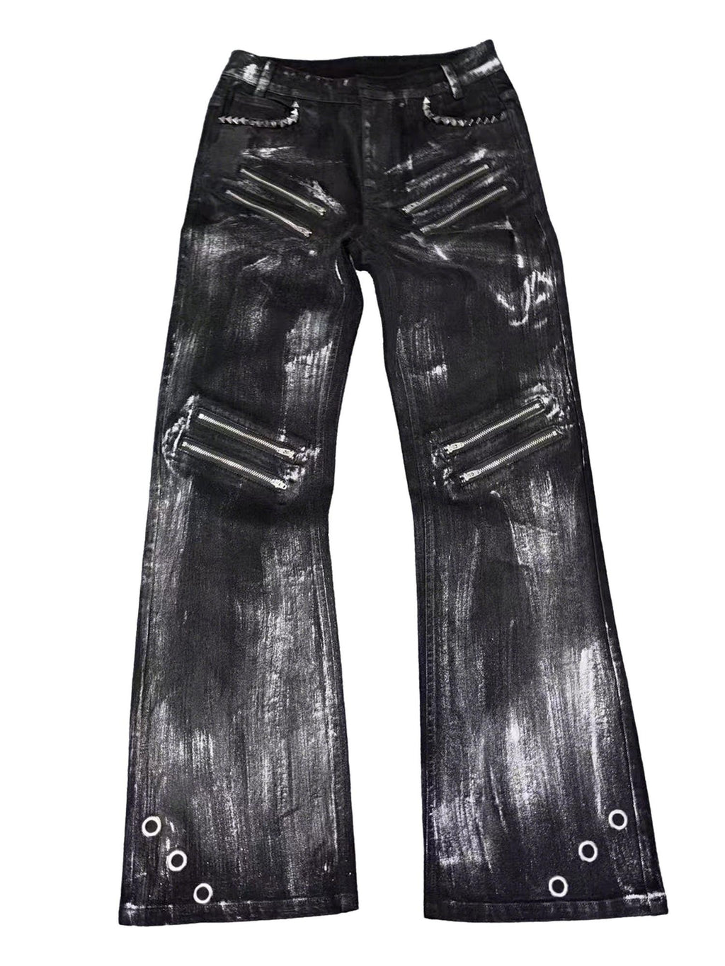 PAIKI Zipper Studs Digital Galaxy Print Mid Rise Slim Unisex Straight Jeans