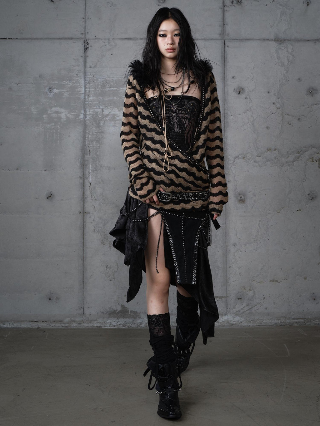 NO ROMANCE Edgy Slim Fit Striped Knit Polyester Long Sleeve Women Layering Cardigans