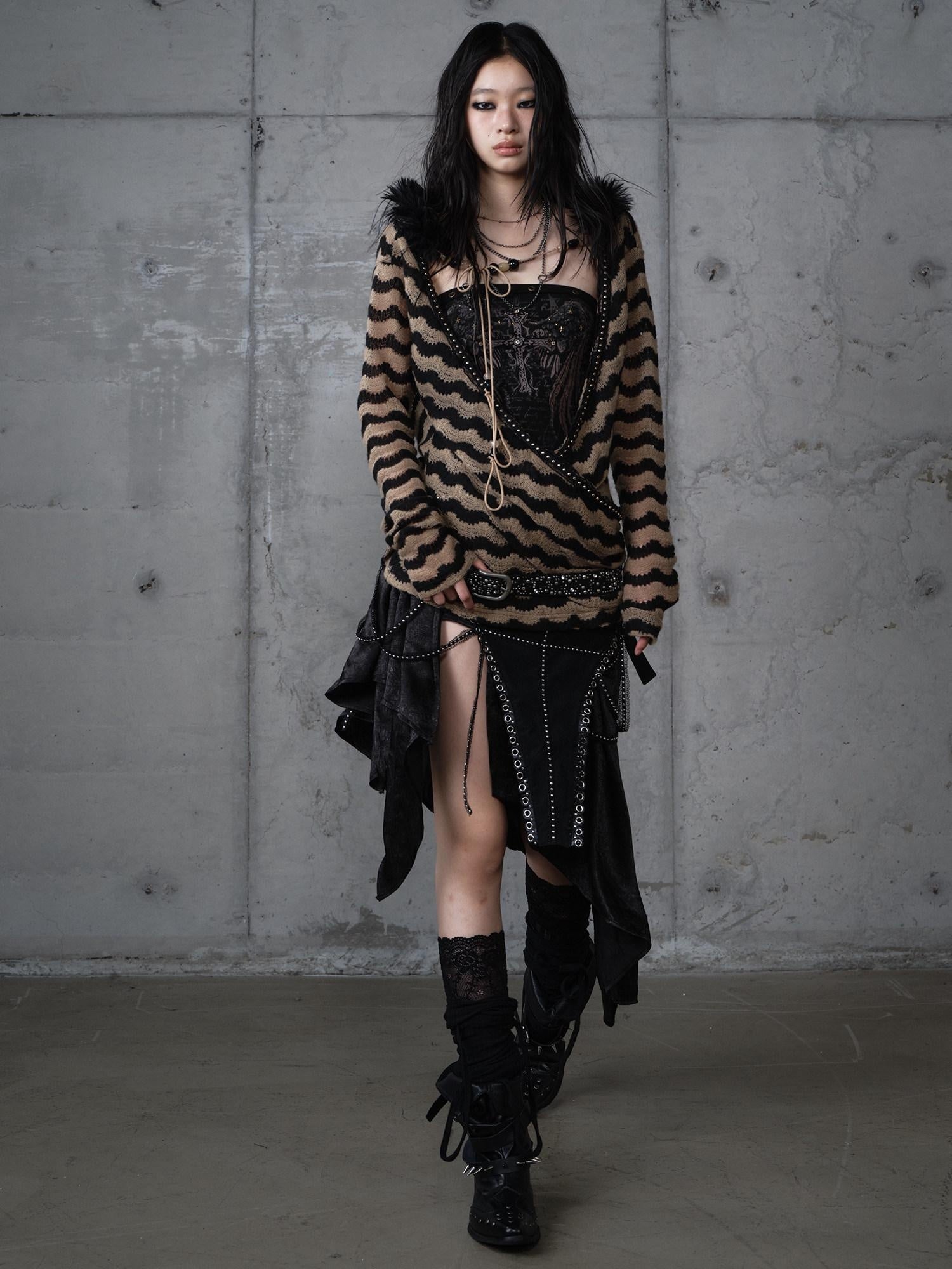 NO ROMANCE Edgy Slim Fit Striped Knit Polyester Long Sleeve Women Layering Cardigans