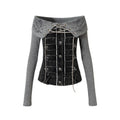 NO_ROMANCE_Vintage_Patchwork_Rhinestone_Knit_Women_Washed_Gray_Long_Sleeve_T-Shirts_MISSTT