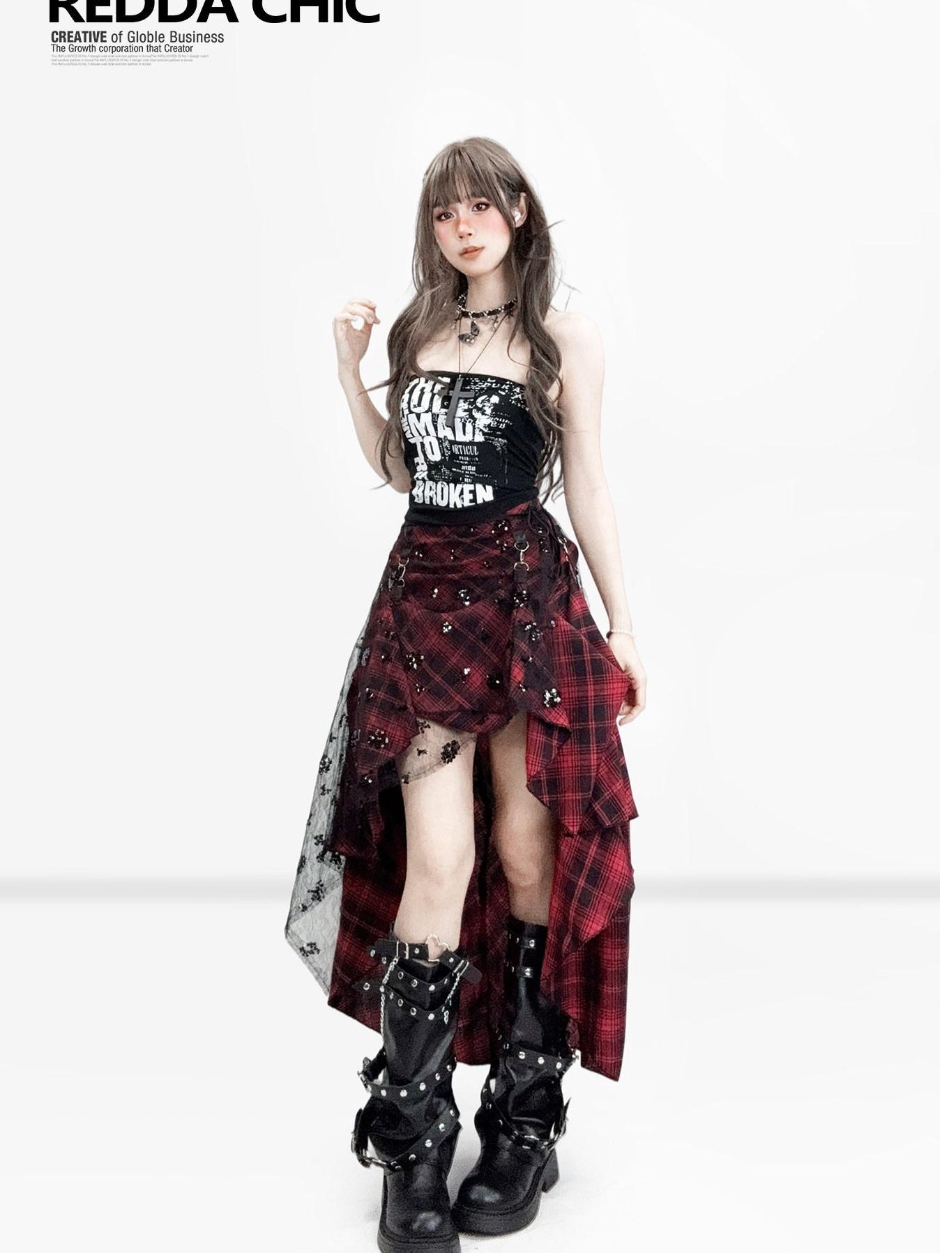 ReddaChic Built In Padding Slim Curve Cropped Vest For Women Letter Print Black Blouses