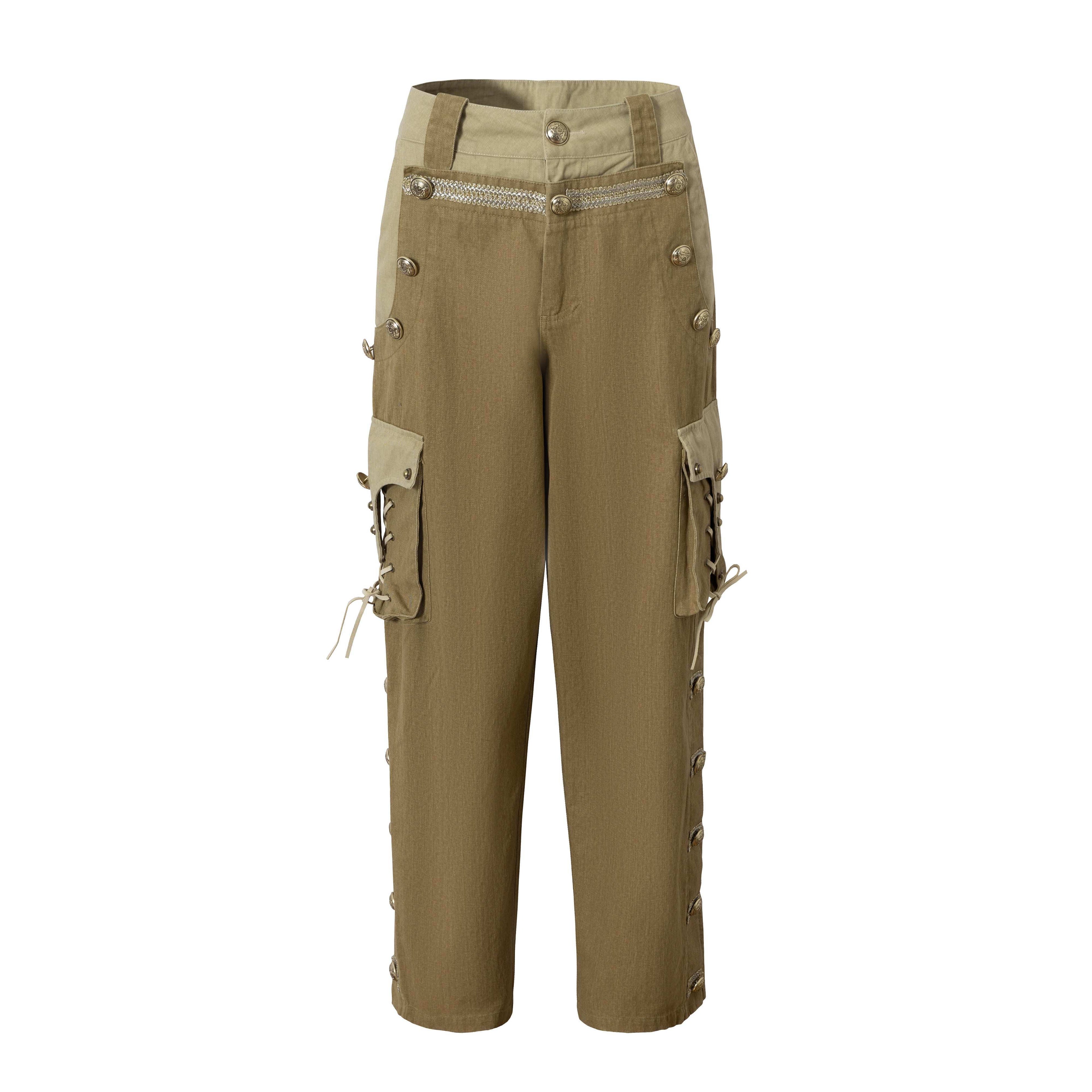 NO_ROMANCE_Pure_Cotton_Punk_Patchwork_Loose_Fit_Natural_Waist_Button_Fly_Women_Pants_Chinos_MISSTT