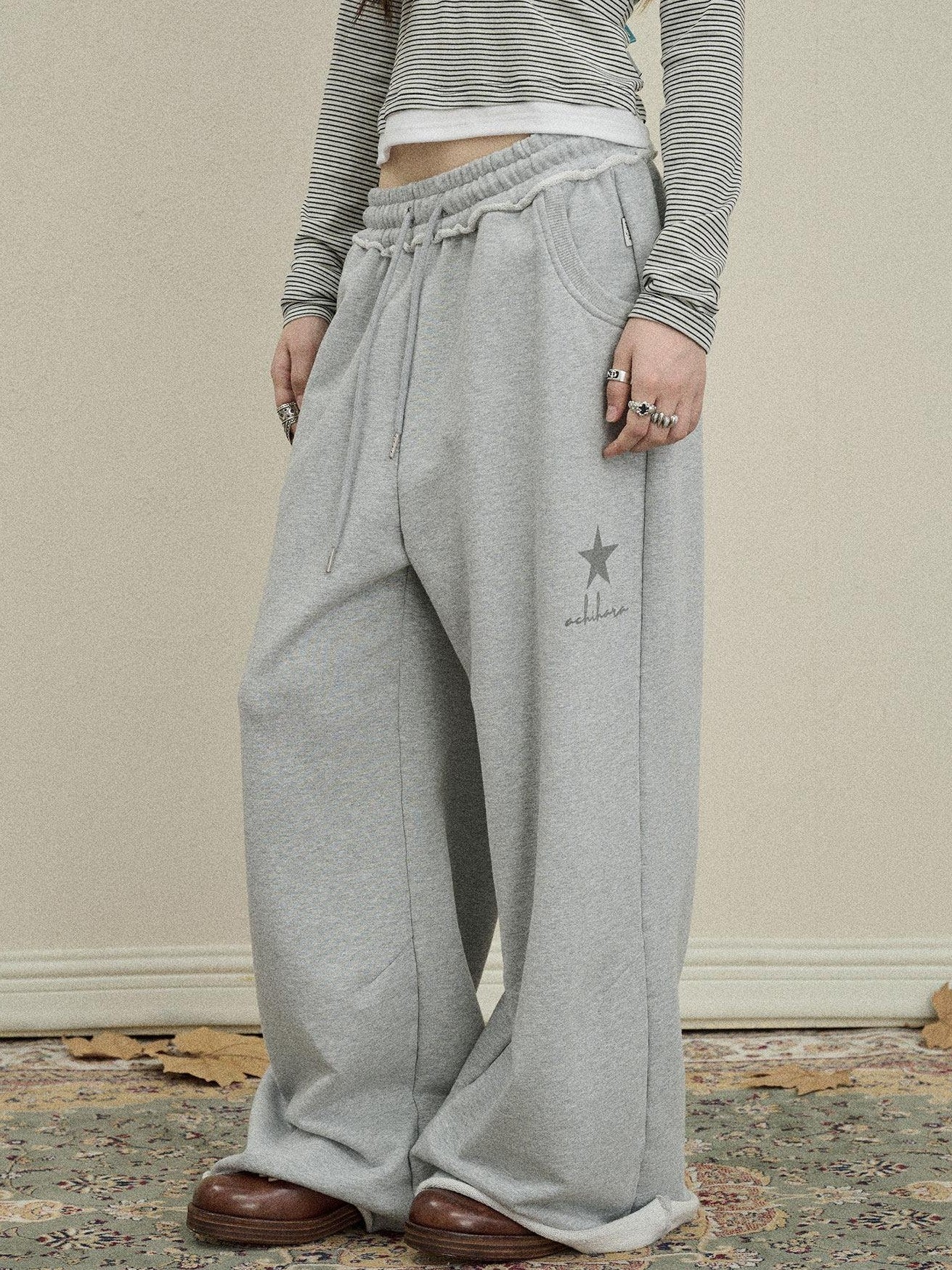 Achihara Star Print Relaxed Wide Leg Natural Waist Women'S Cotton Sweatpants