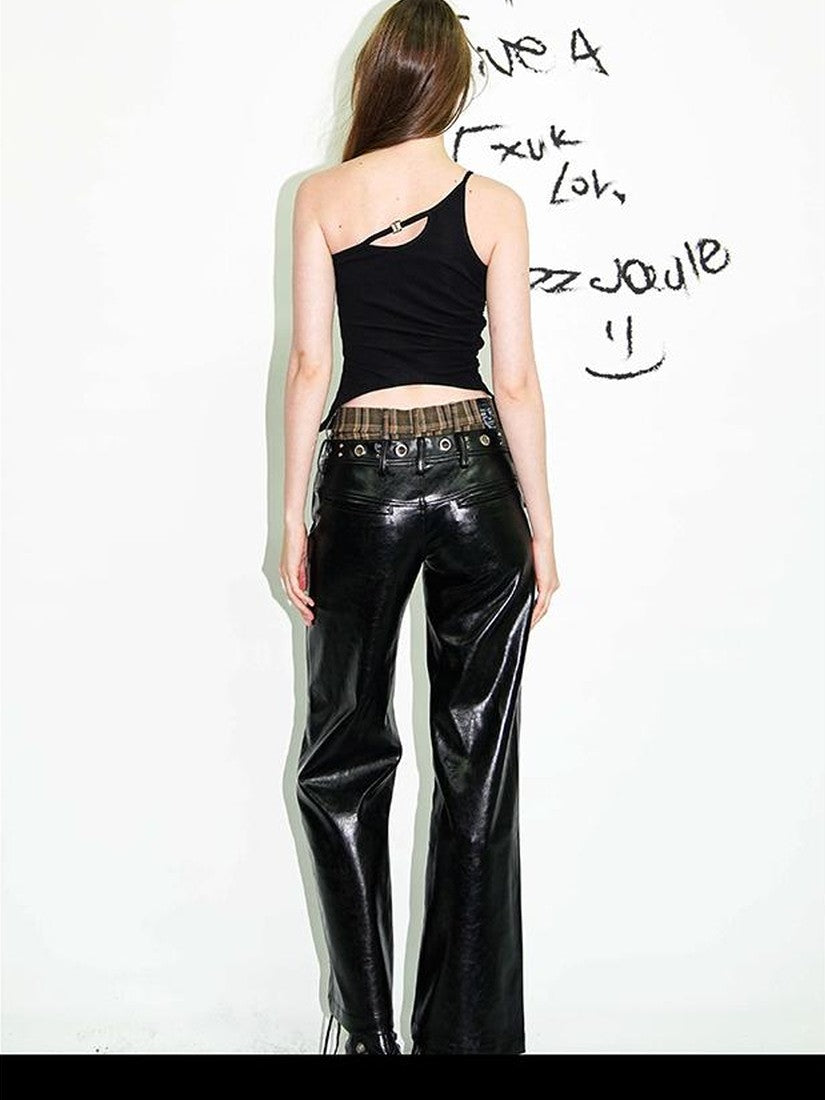 22 doodle Asymmetric Cutout One Shoulder Sexy Slim Fit Women's Cotton Camisoles