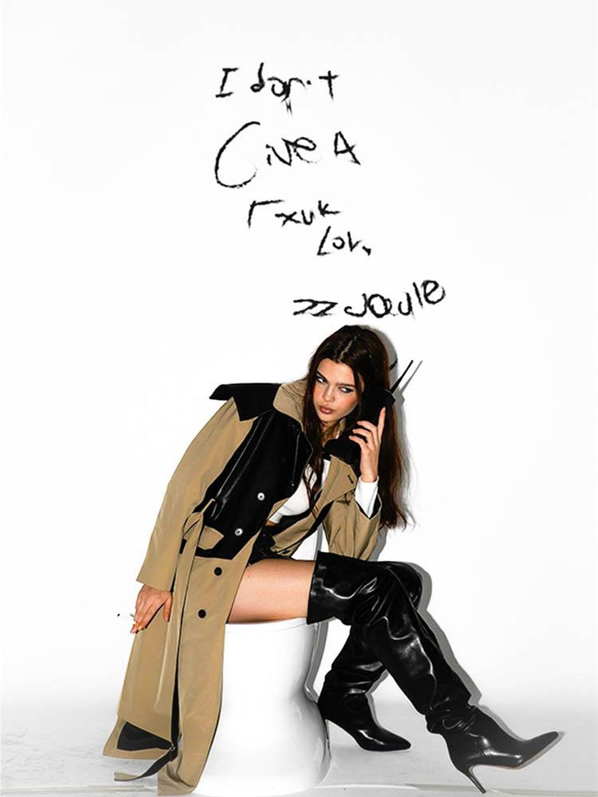 22 doodle Asymmetric Leather Panel Loose Streetwear Women's Mid Length Trench Coats