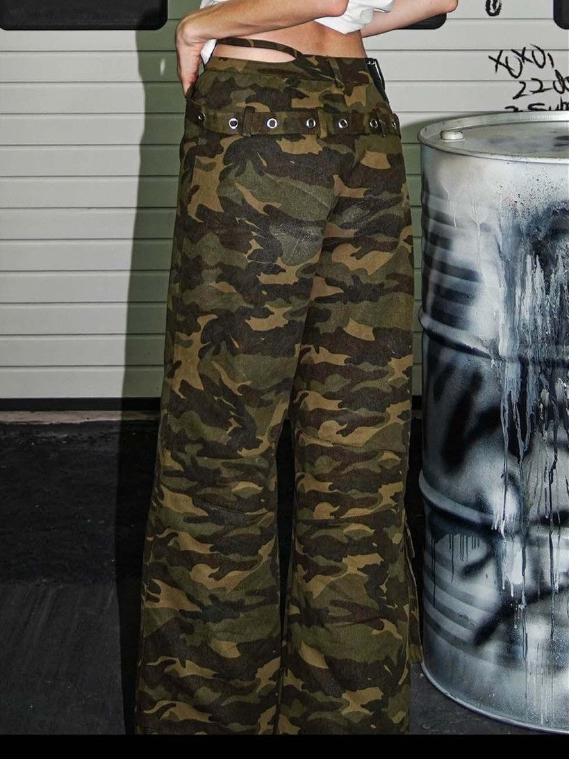 22 doodle Camouflage Washed Wide Leg Women's Cotton Cargo Pants