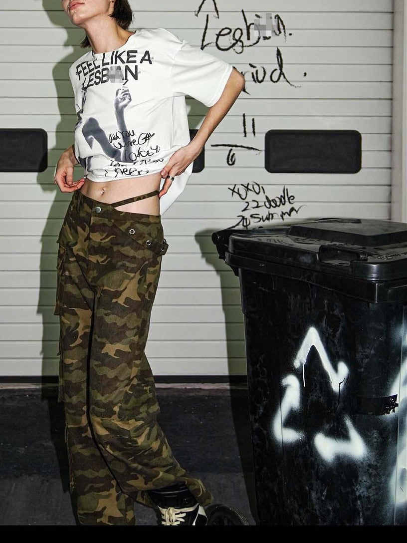 22 doodle Camouflage Washed Wide Leg Women's Cotton Cargo Pants