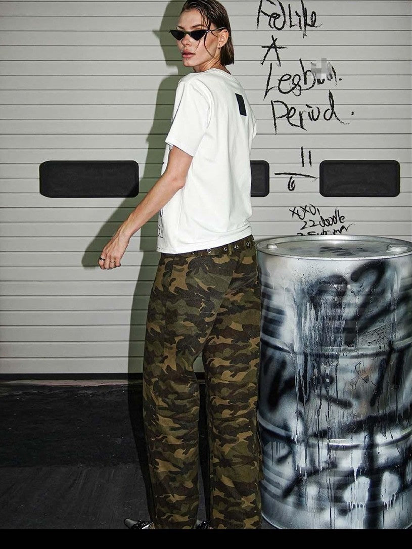 22 doodle Camouflage Washed Wide Leg Women's Cotton Cargo Pants