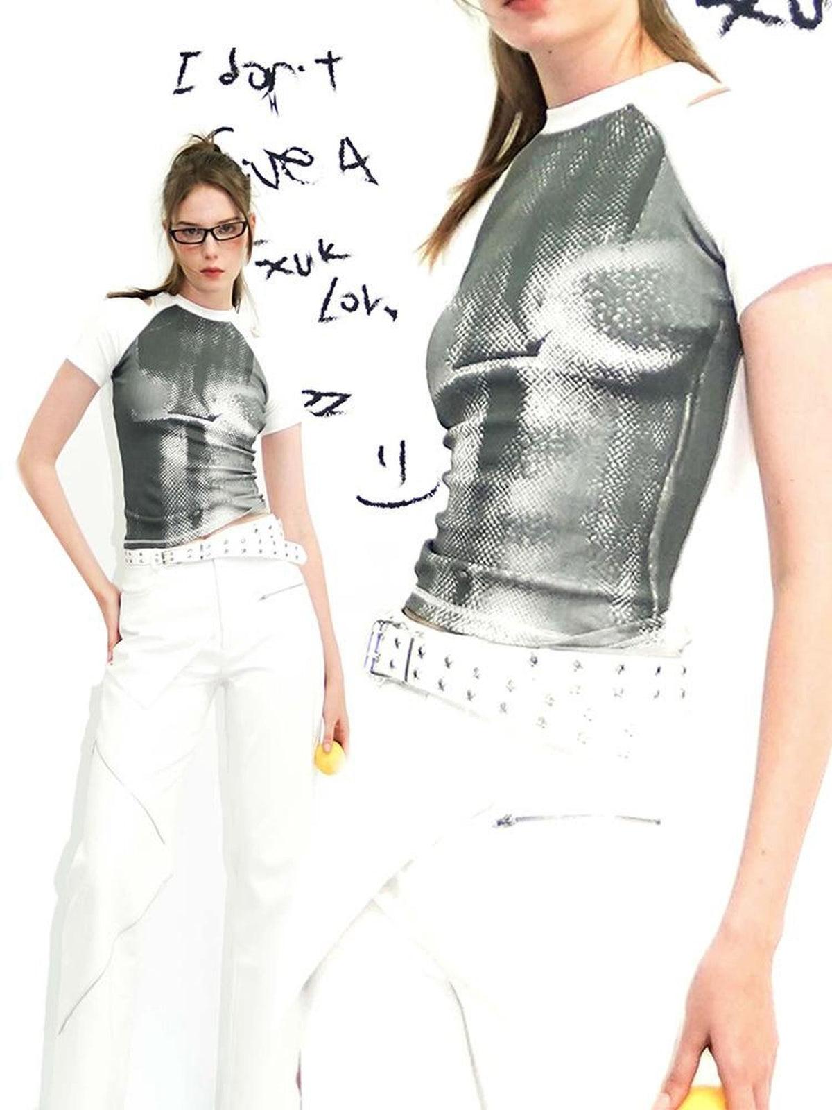 22 doodle Creative Print Streetwear Women's Cotton Slim T-shirts