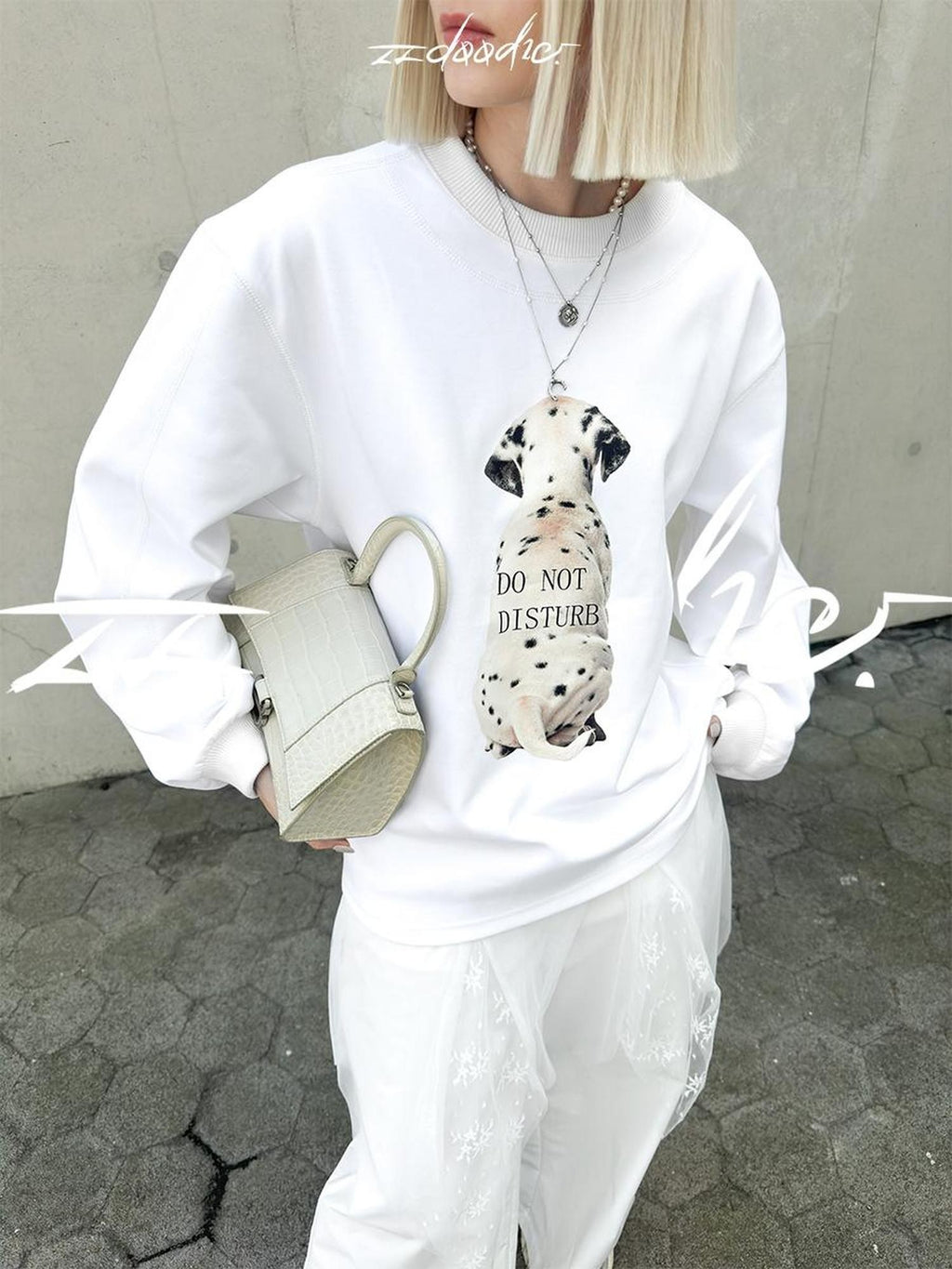 22 doodle Doodle Dog Print Long Sleeve Cotton Blend Women's Oversized Hoodies