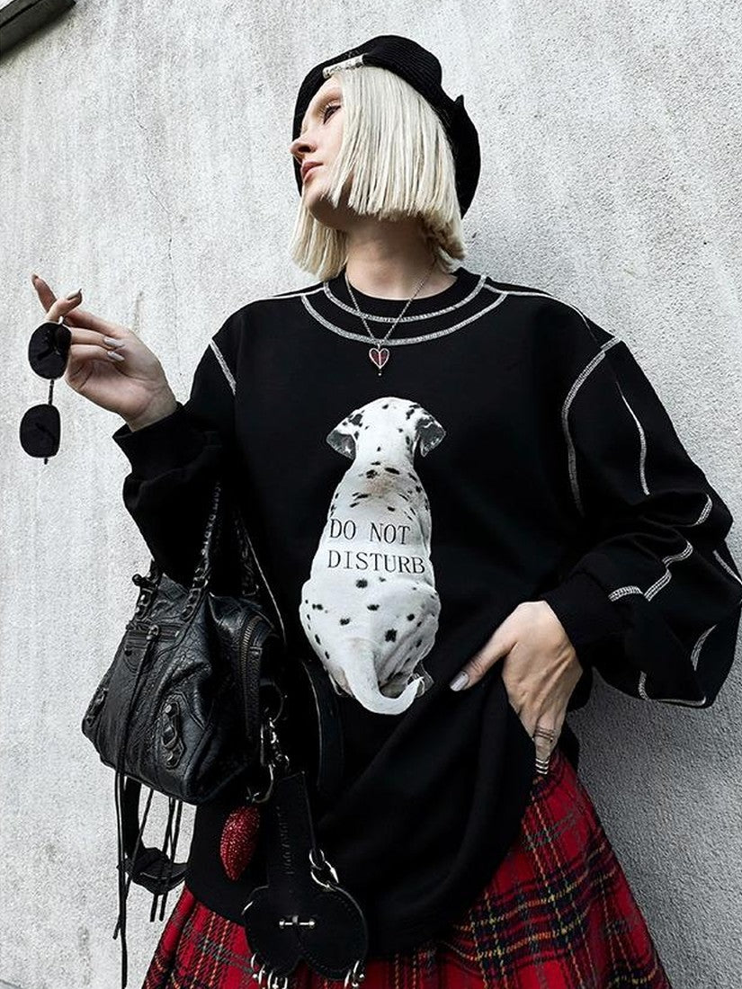 22 doodle Doodle Dog Print Long Sleeve Cotton Blend Women's Oversized Hoodies