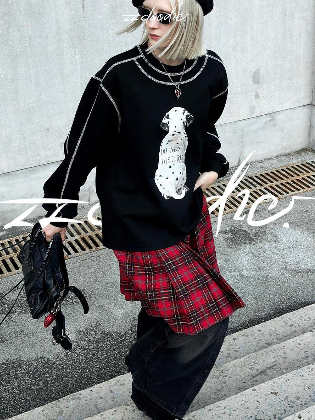 22 doodle Doodle Dog Print Long Sleeve Cotton Blend Women's Oversized Hoodies