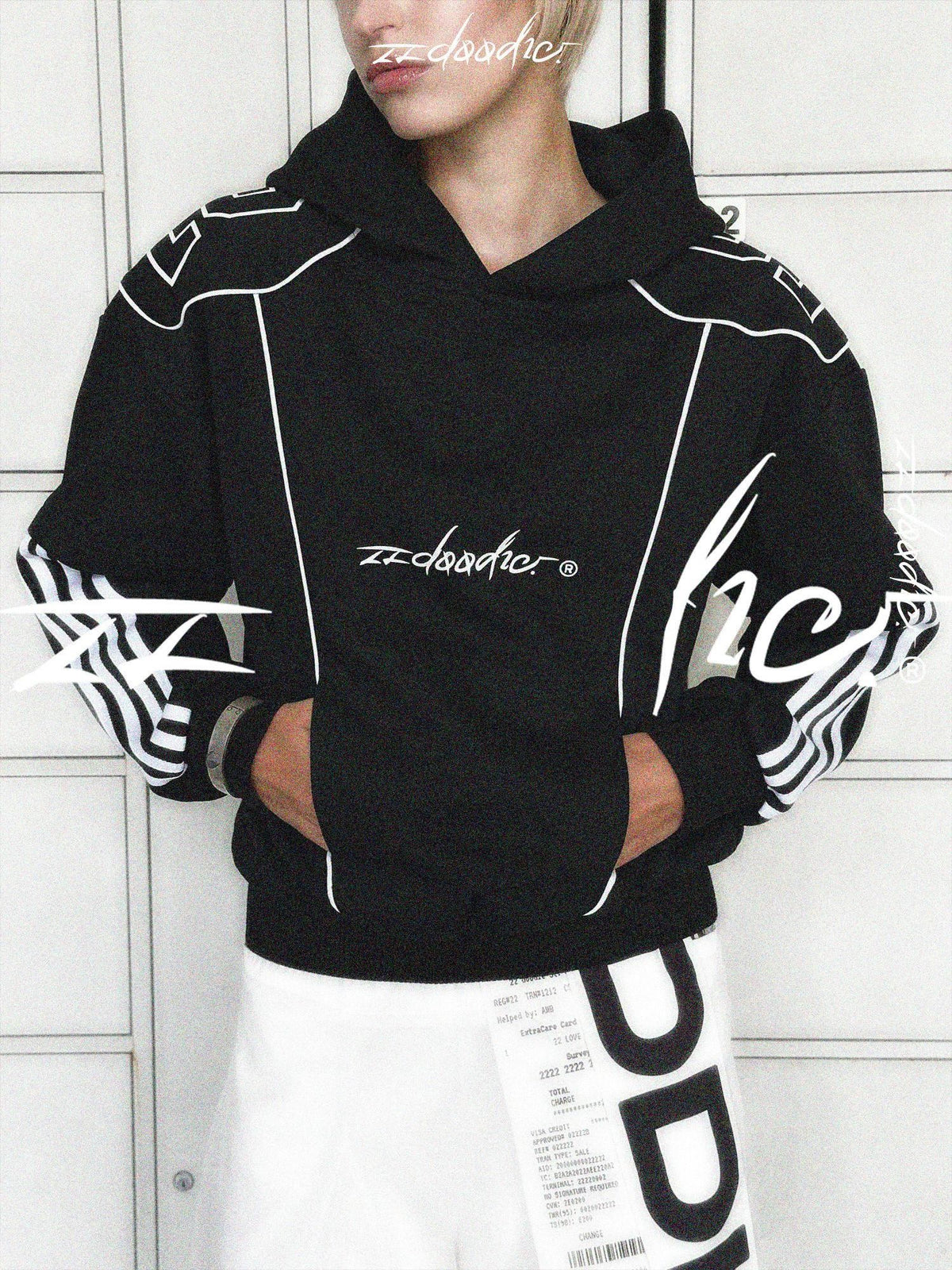 22 doodle Oversized American Street Long Sleeve Pullover Cotton Blend Women's Hoodies