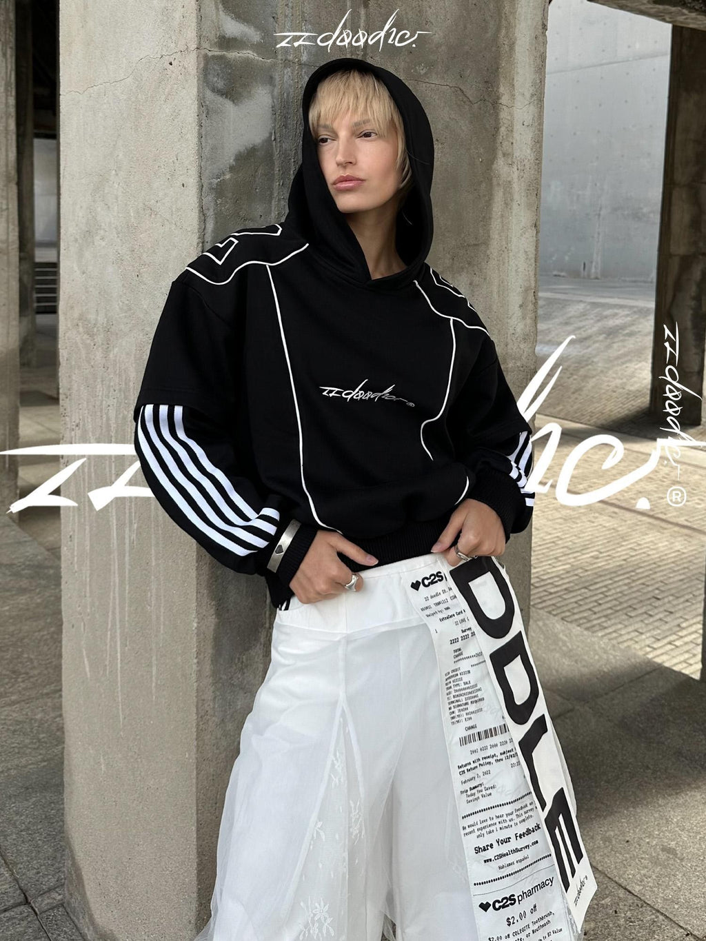 22 doodle Oversized American Street Long Sleeve Pullover Cotton Blend Women's Hoodies