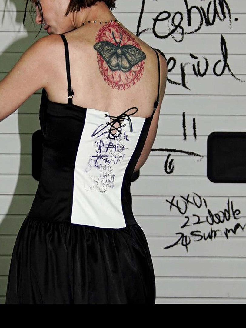 22 doodle Punk Ballet Print Layered Look Women's Slip Maxi Dresses