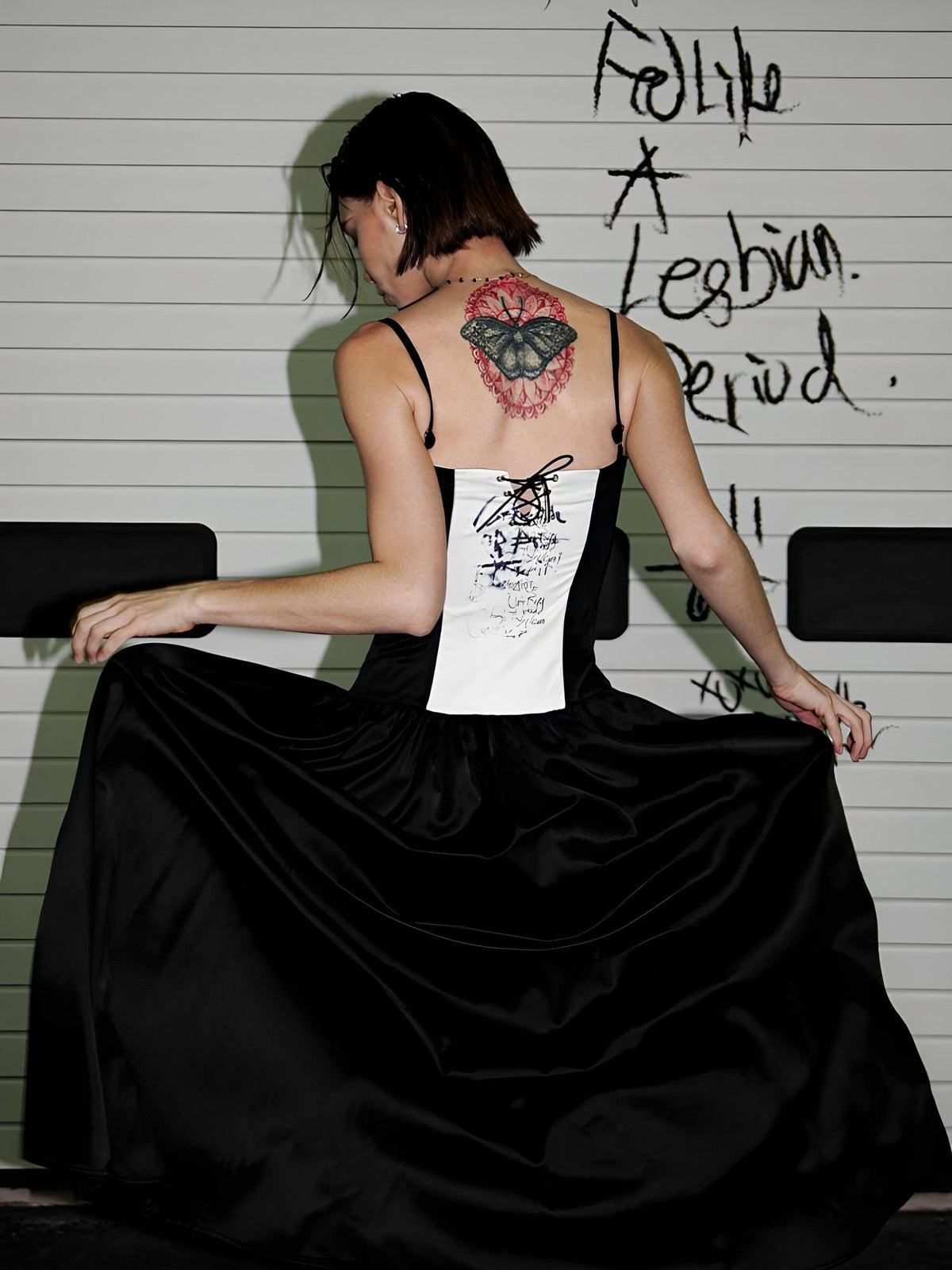22 doodle Punk Ballet Print Layered Look Women's Slip Maxi Dresses