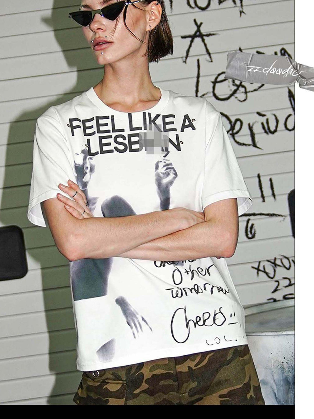 22 doodle Streetwear Letter Print Women's Oversized T-shirts