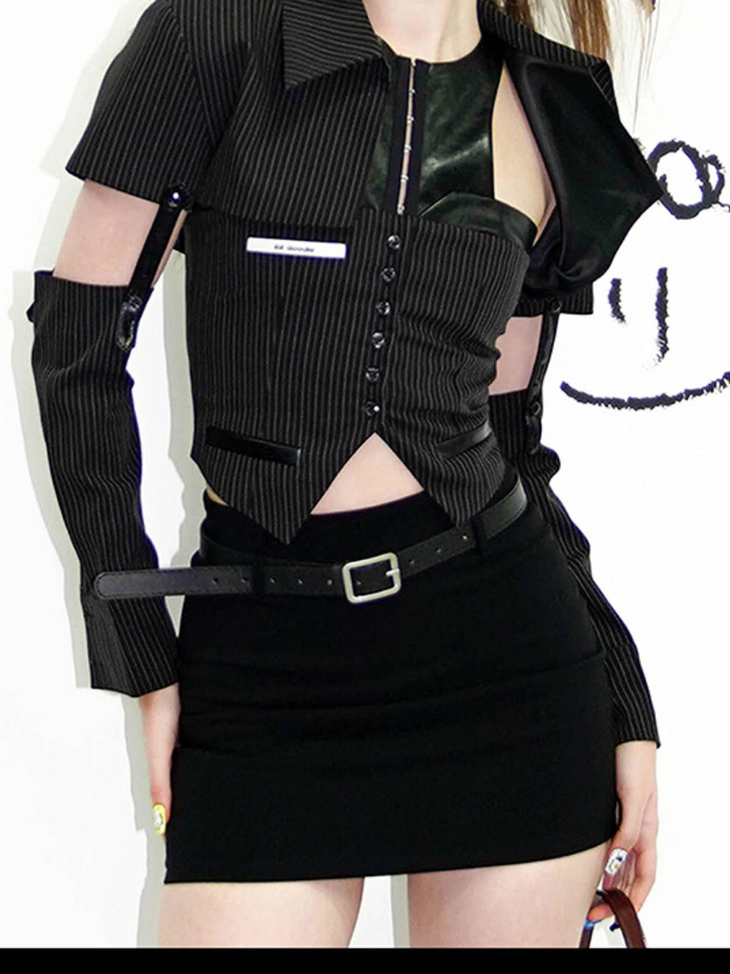 22 doodle Striped Deconstructed Single Breasted Blazer Collar Women's Tank Tops