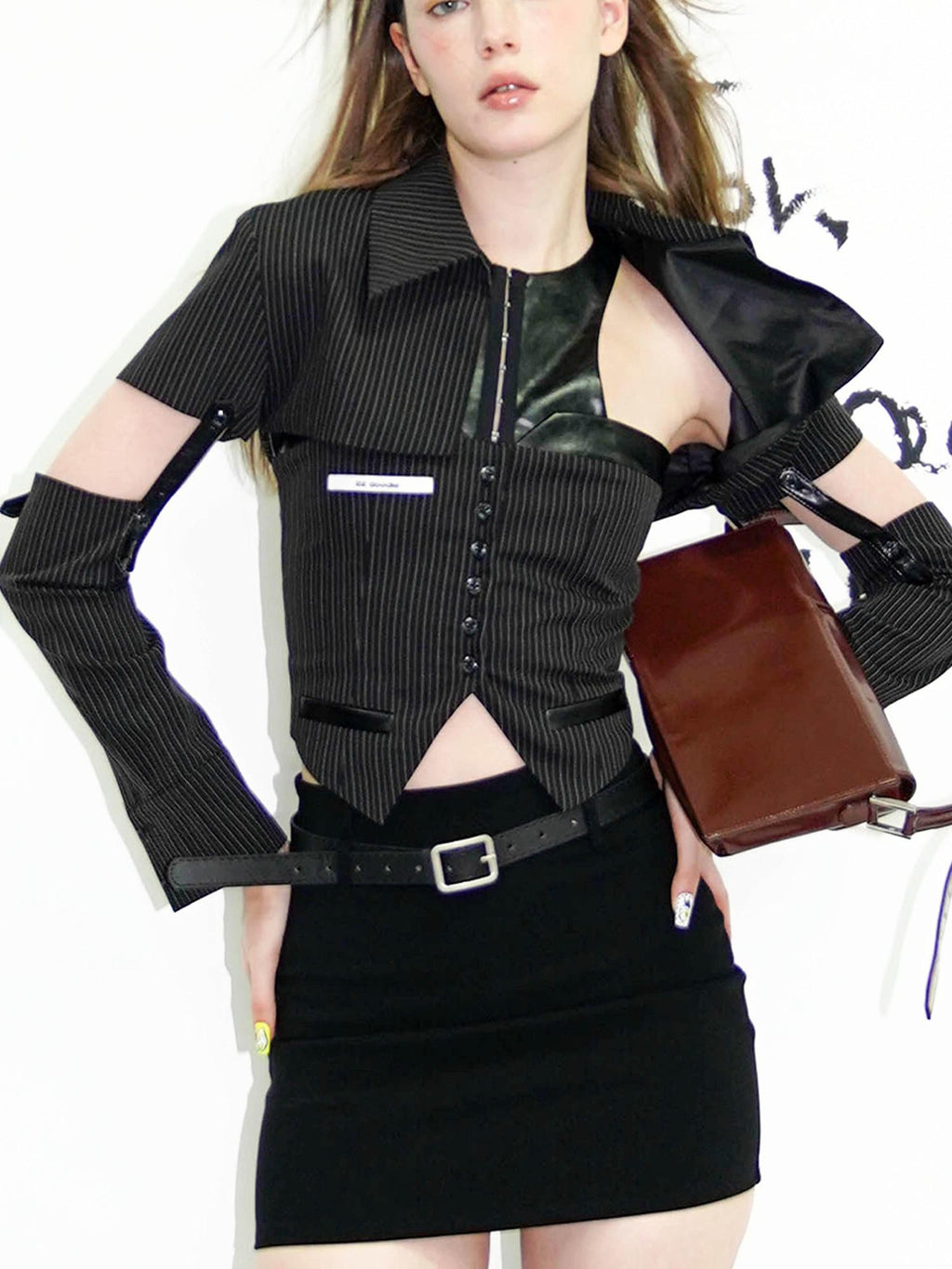 22 doodle Striped Deconstructed Single Breasted Blazer Collar Women's Tank Tops