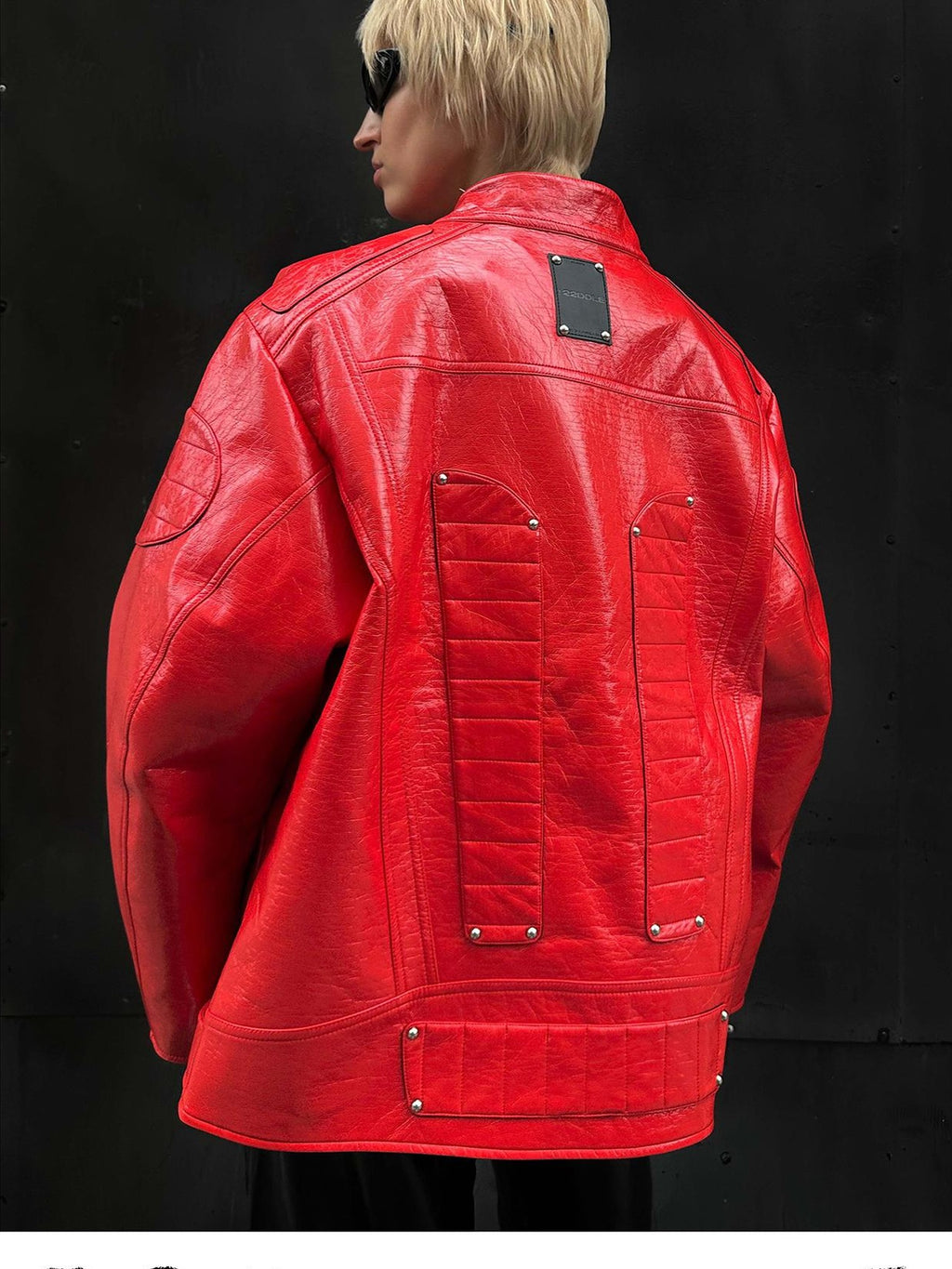 22 doodle Studded Red Mecha Punk Pu Women's Leather Jackets