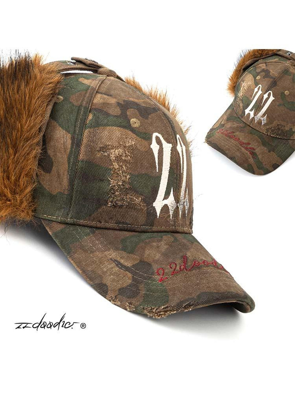 22 doodle Vintage Camo Distressed Studded Embroidery Fuzzy Women's Cotton Baseball Caps