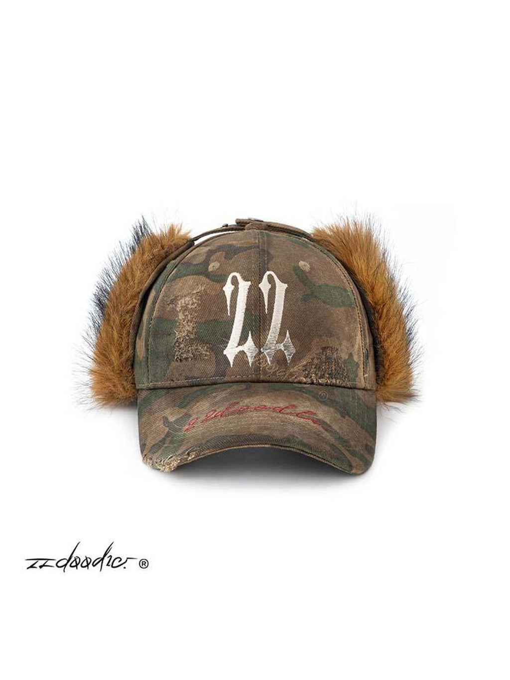 22 doodle Vintage Camo Distressed Studded Embroidery Fuzzy Women's Cotton Baseball Caps