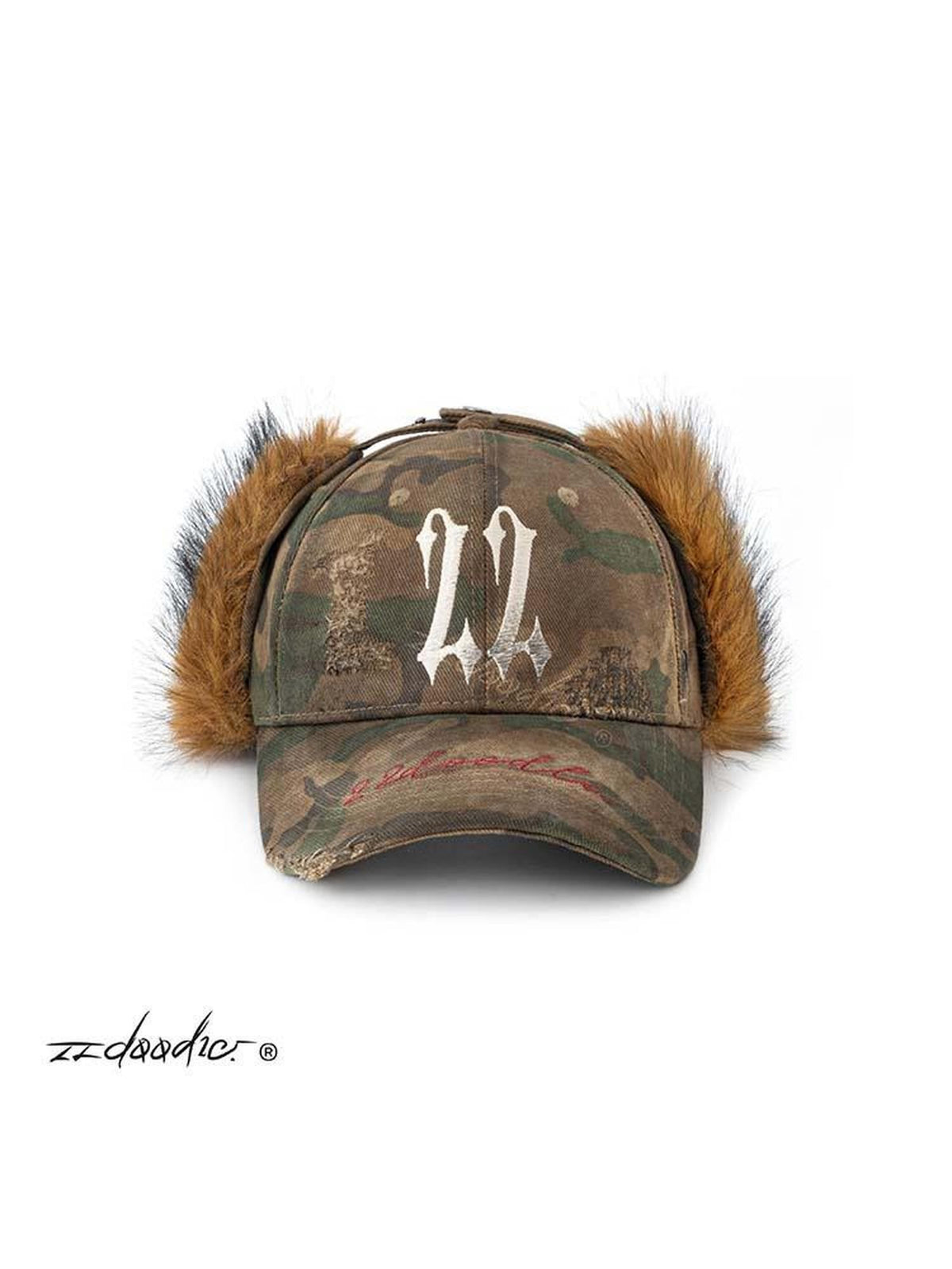 22 doodle Vintage Camo Distressed Studded Embroidery Fuzzy Women's Cotton Baseball Caps