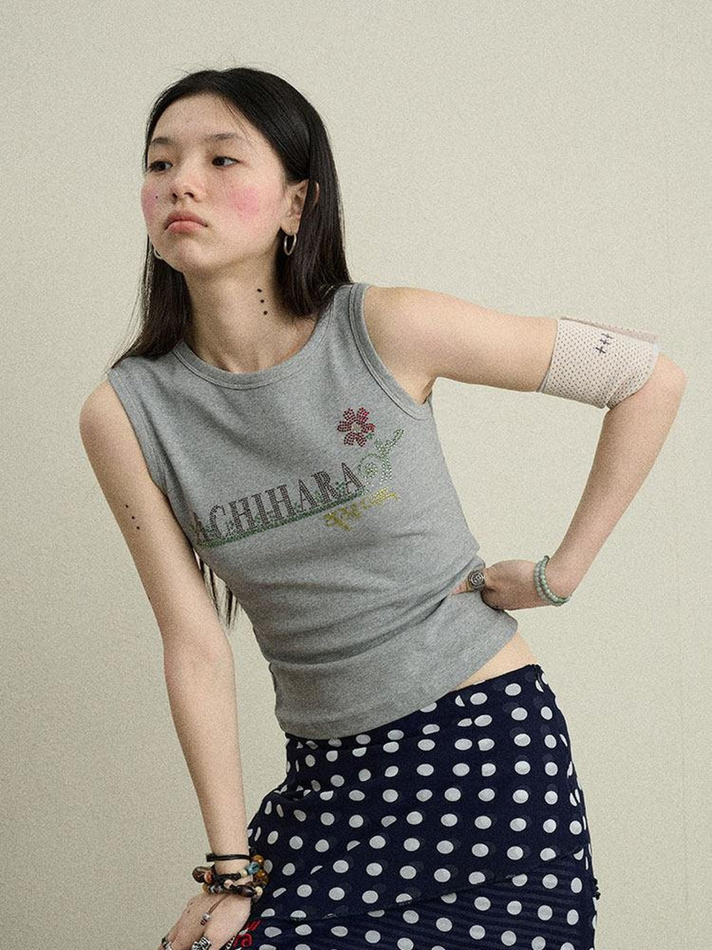 Achihara Hotfix Rhinestone Letter Print Women'S Cotton Stretch Tank Tops