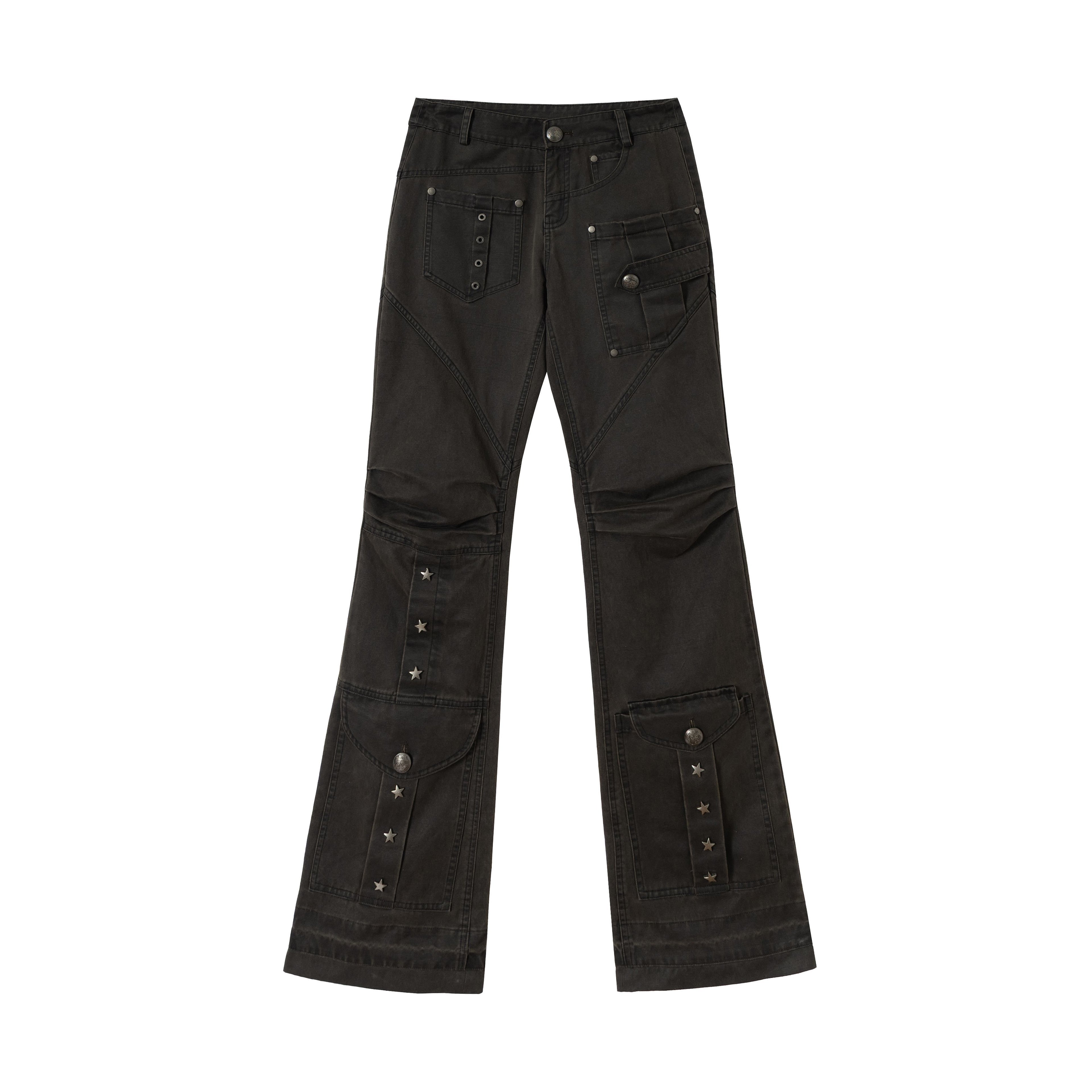 NO_ROMANCE_Pleated_Button_Mid_Low_Rise_Subtle_Flare_Dark_Grunge_Women_Chinos_MISSTT