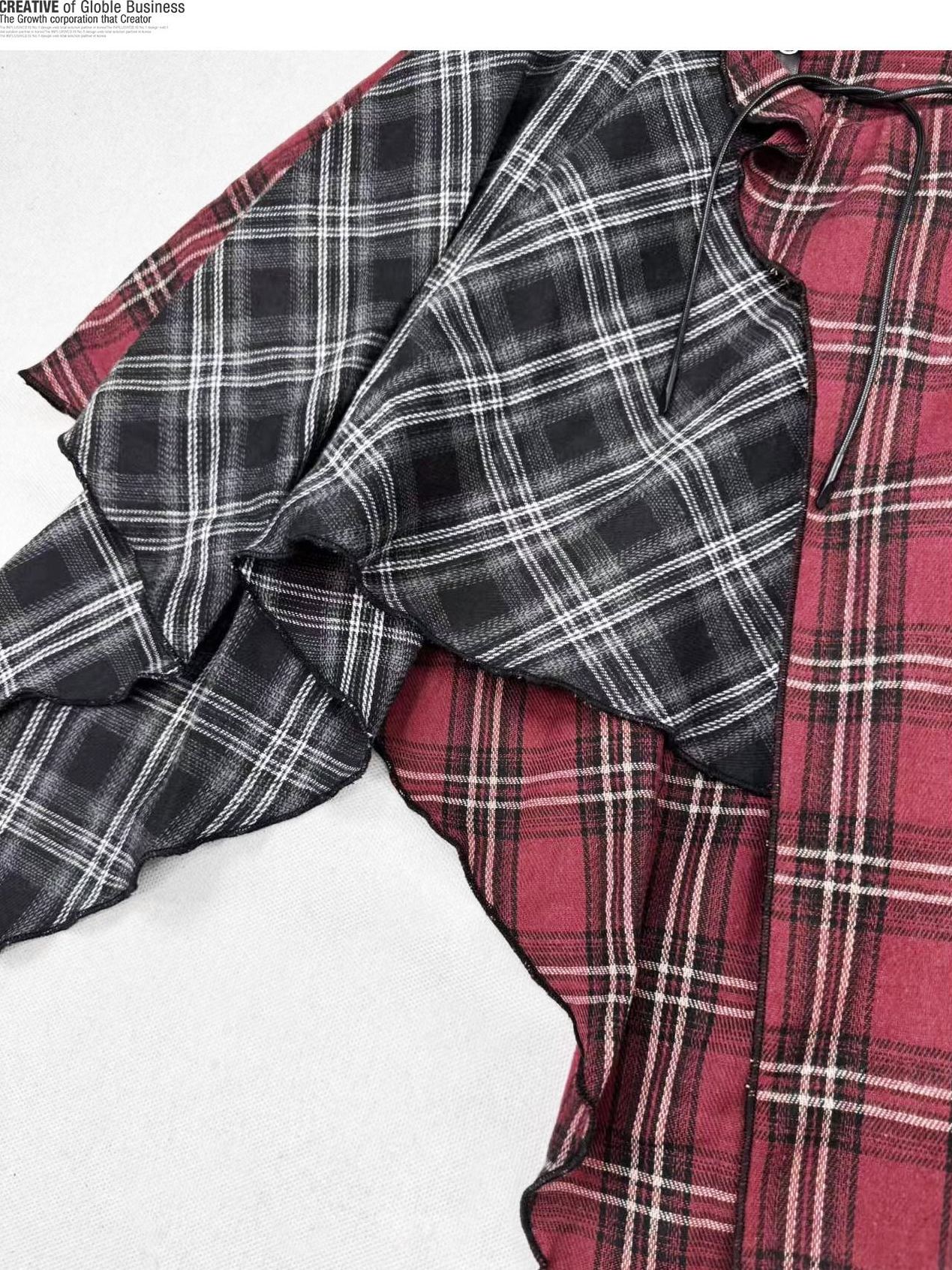 ReddaChic Cotton Patchwork A Line Hem For Women High Waist Short Sleeve T-Shirts